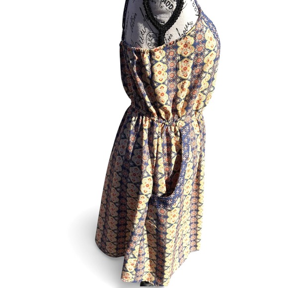 Xhilaration Dress Medium Abstract Faux Wrap Neck Babydoll Boho Cottagecore Farm - Picture 8 of 15